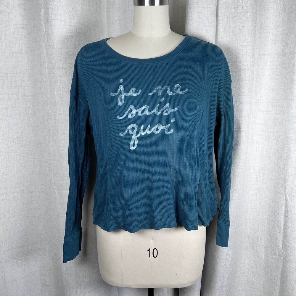 Anthropologie Je Ne Sais Quoi Waffle Knit Thermal Sweatshirt French Teal Small